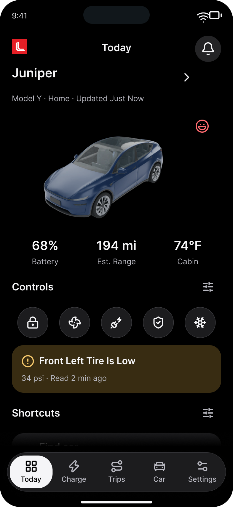 Teslane Today dashboard with illustrative California data