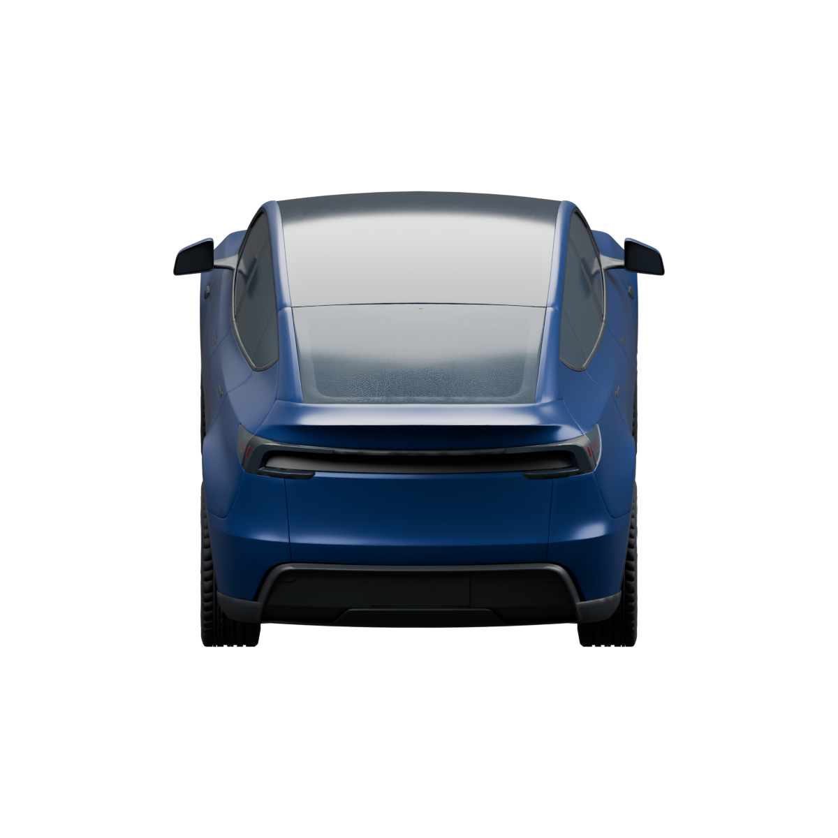 Blue Tesla Model Y rear view in illustrative driving display